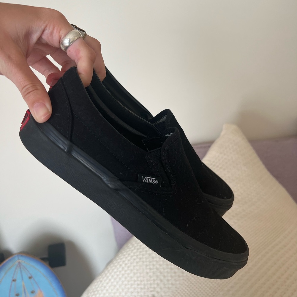 Womens all black slip on Vans